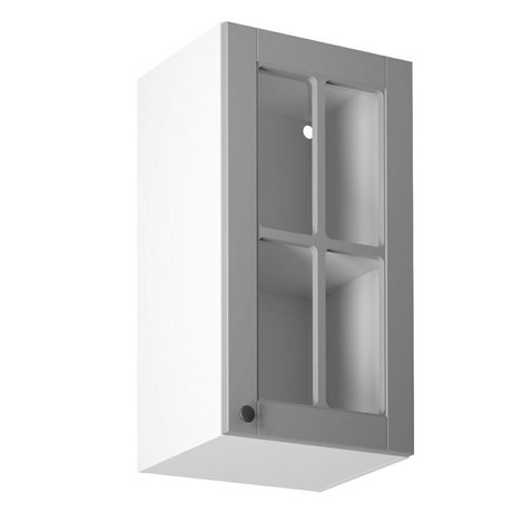 Horná úzka presklená skrinka Linea G40S/P - biela / šedá - pravé prevedenie - 01
