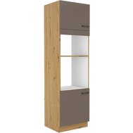 Vysoká skrinka na vstavanú rúru a mikrovlnku BOLONIA - lanýžovo sivá/dub artisan