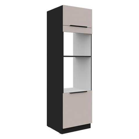 Vysoká skrinka na vstavanú rúru a mikrovlnku Arona - kašmír/čierny mat 01