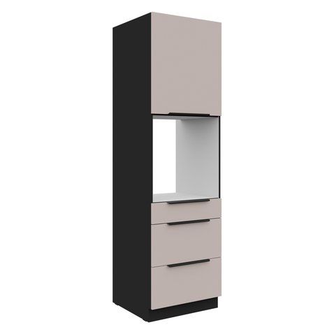 Vysoká skrinka na vstavanú rúru so zásuvkami Arona - kašmír/čierny mat 01