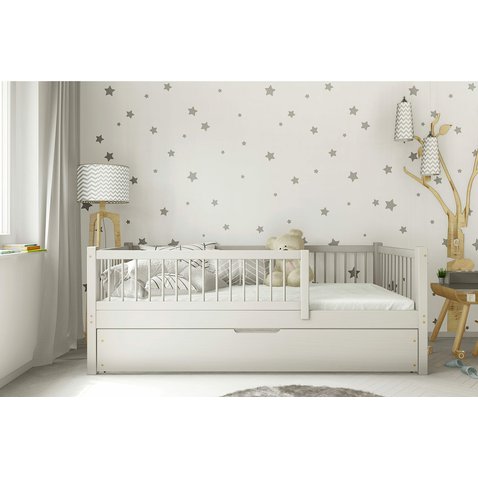 Jednolôžková posteľ Axel bis2 masív borovica s prístelkou - 70 x 140 / svetlo sivá 01