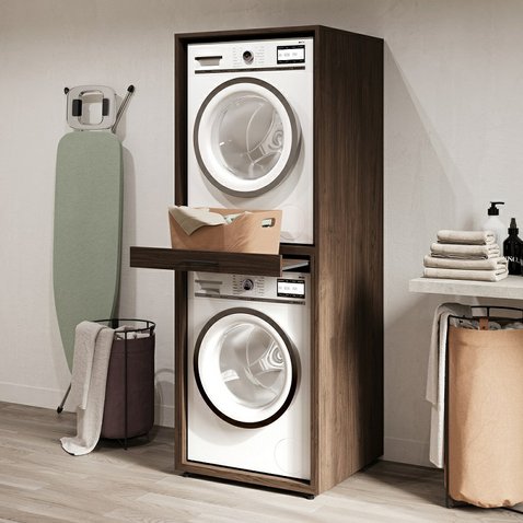 Skrinka na práčku a sušičku Aza v dekore orech – s odkladacou policou 01