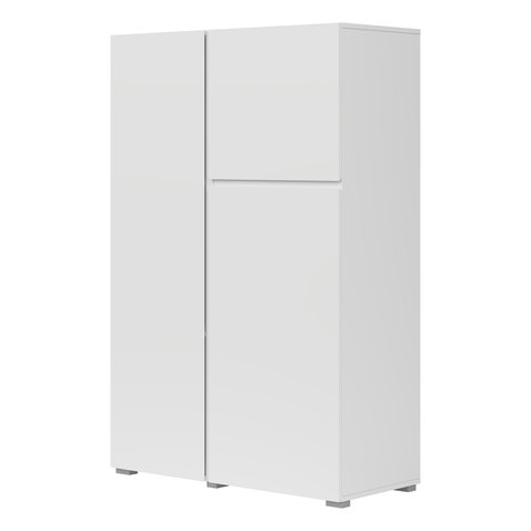 Vysoká komoda Asymetric v bielom mate s bezúchytkovým otváraním 01