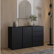 Priestranná komoda Asymetric v čiernom odtieni – 4 zásuvky, 2 dvierka 01