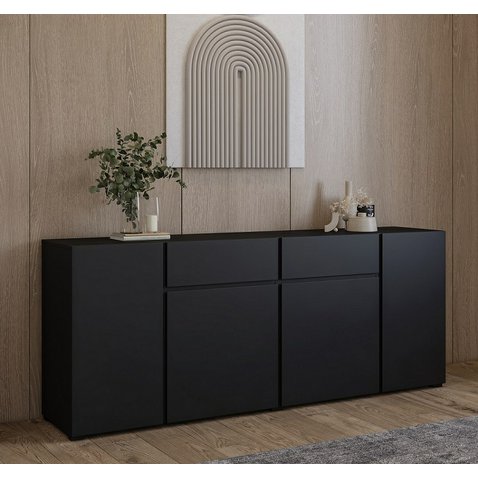 Komoda Asymetric 195 cm – čierny mat / 4 dvierka, 2 zásuvky 01