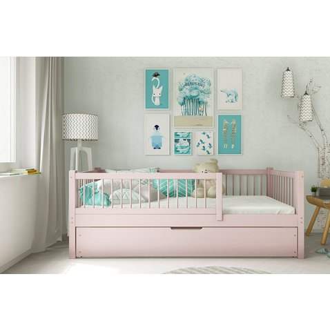 Borovicová posteľ Axel bis s úložným priestorom - 70 x 140 / ružová 01