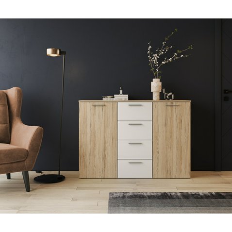 Dizajnová komoda Beta - dub san remo svetlý / biela 01