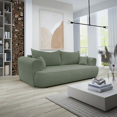 Trojmiestna rozkladacia pohovka Baron s úložným priestorom – šalviovo zelená