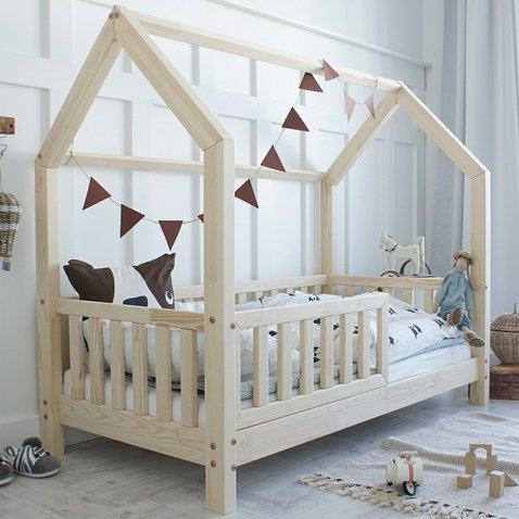 Detská domčeková posteľ Bianco 80 x 160 cm - prírodná borovica - 01