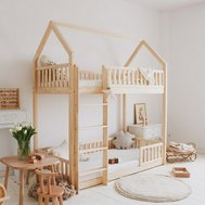 Poschodová domčeková posteľ Bianco - 90 x 190 cm - prírodná borovica