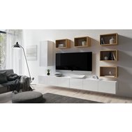 Moderná obývacia zostava Calabrini 37 - biela / biely lesk / dub zlatý