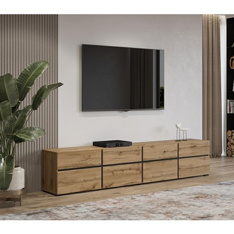 Moderný TV stolík Cross 225 cm - dub wotan / čierna 01