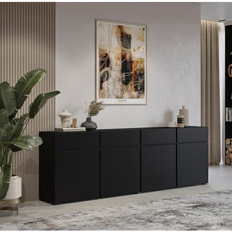 Priestranná komoda Cross 225 cm – čierna