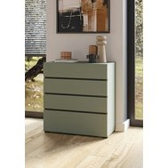 Komoda Cross – pine green / čierna, 4 zásuvky, moderný dizajn bez úchytiek 01