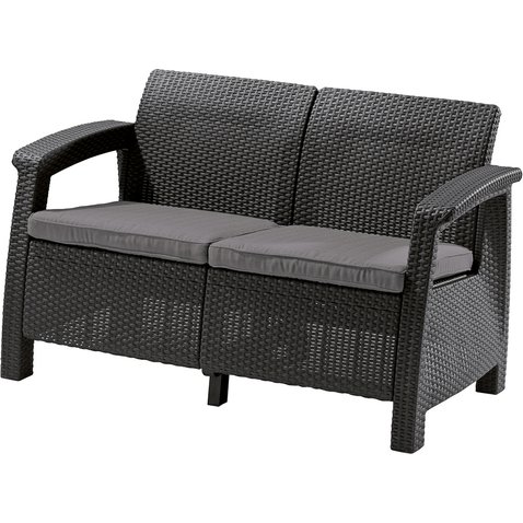 Záhradná pohovka Corfu love seat 2 - antracit / šedé podušky - 01