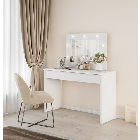 Toaletný stolík Eva – biely, so zásuvkou a LED zrkadlom