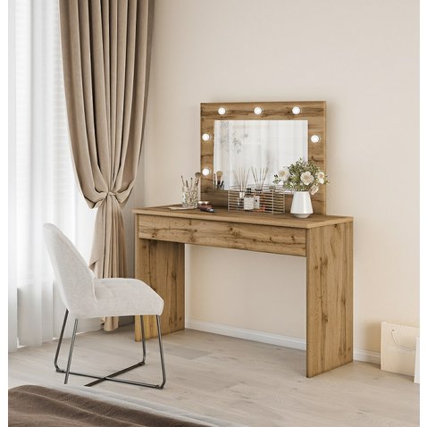 Toaletný stolík Eva – dub wotan s LED zrkadlom a zásuvkou