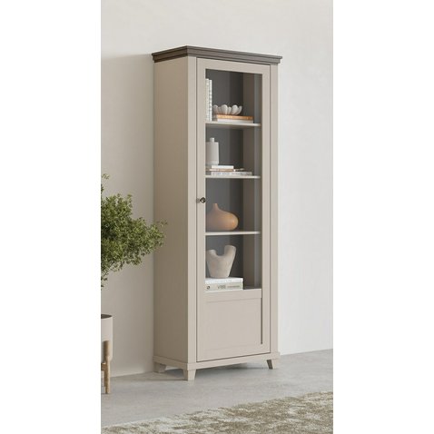 Úzka vitrína Evora 2 v béžovej farbe s dekorom dub dunin – pravá 01