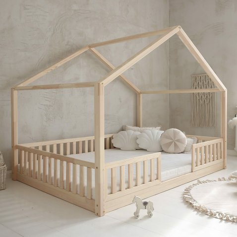 Priestranná domčeková posteľ Housebed Duo 140 x 200 – prírodná 01