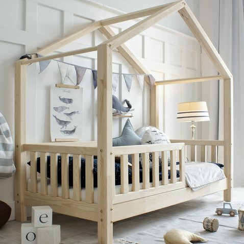 Detská posteľ Housebed so zábranou 80 x 160 cm - prírodná borovica - 01