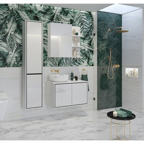 Kúpeľňová zostava Irvine - biela / čierna / biely lesk 01