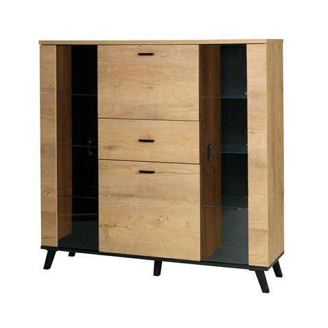 Kombinovaná komoda John 3 bez osvetlenia - dub lefkas / čierna 01