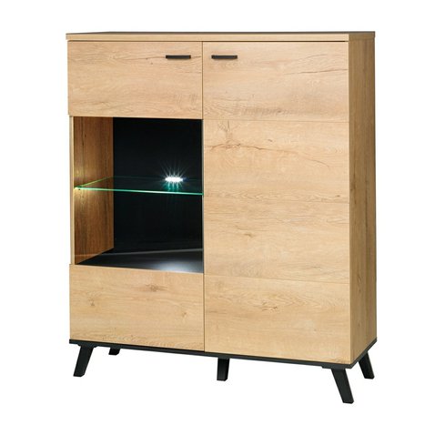 Dvojdverová komoda so sklenenými dvierkami John 4 s osvetlením - dub lefkas / čierna 01