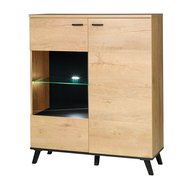 Dvojdverová komoda so sklenenými dvierkami John 4 s osvetlením - dub lefkas / čierna 01