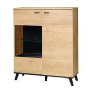 Dvojdverová komoda s presklenými dvierkami John 4 bez osvetlenia - dub lefkas / čierna 01