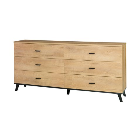 Veľká zásuvková komoda John 5 - dub lefkas / čierna 01