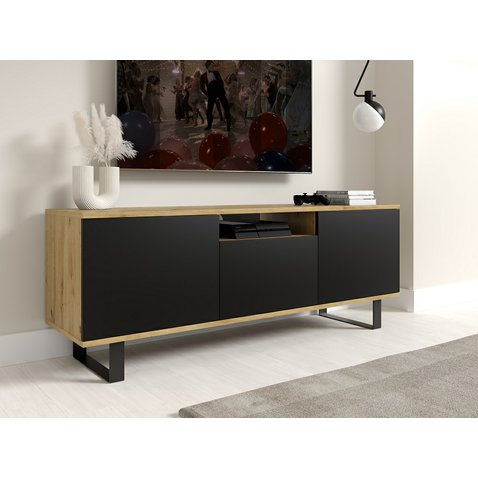 TV stolík na kovových nôžkach Logan 150 - dub artisan / čierna - 01