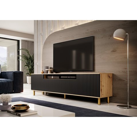 Dizajnový TV stolík Agnes 3 - dub artisan / čierna - 01