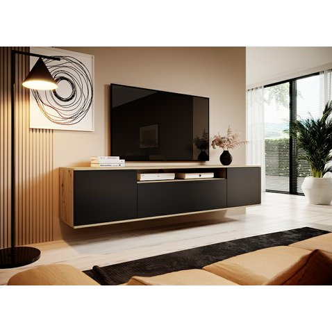 Závesný TV stolík Logan - dub artisan / čierna - 01
