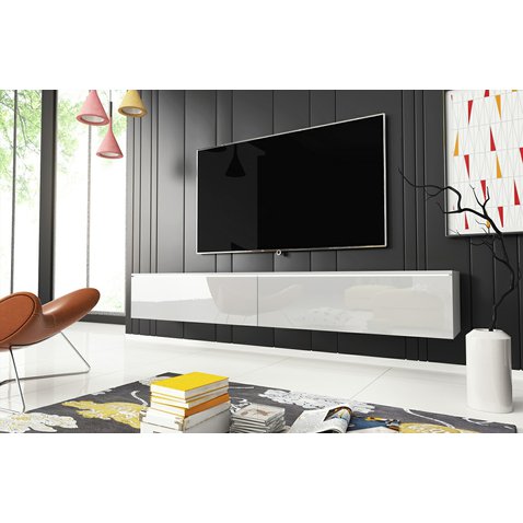 Minimalistický TV stolík Lowboard D 180 cm - biely / biely lesk 01