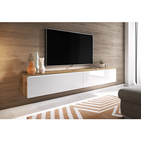 Štýlový TV stolík Lowboard D 180 cm - dub wotan / biely lesk 01