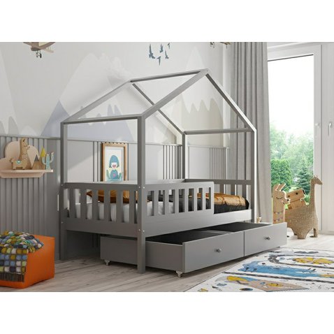 Domčeková posteľ Emily 4 so snímateľnou zábranou – 90 x 200 cm – sivá 01