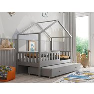 Masívna domčeková posteľ Emily 5 s prístelkou - 90 x 200 cm/sivá
