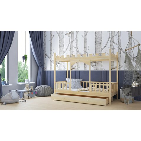 Masívna detská posteľ Dragon 3 s úložným priestorom - 80 x 160 cm - prírodná borovica 01