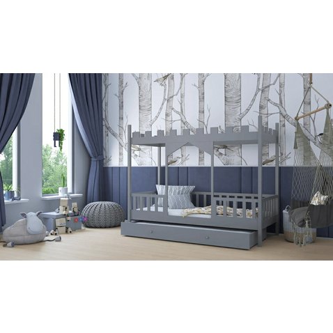 Masívna detská posteľ Dragon 3 s úložným priestorom – 90 x 190 cm – sivá - 01