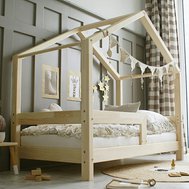 Detská posteľ domček Housebed so zábranou - 90 x 180 cm / prírodná