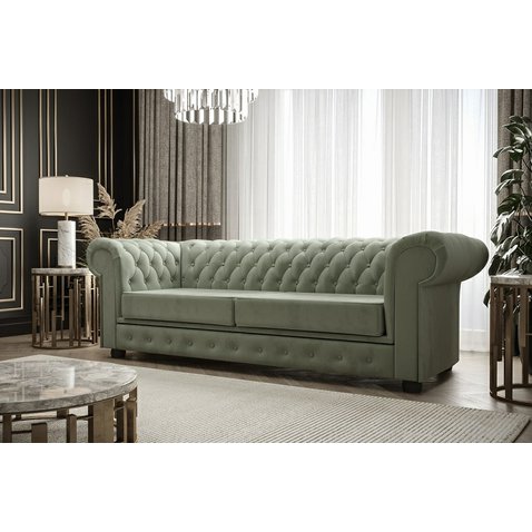 Elegantná trojmiestna pohovka Chesterfield - zeleno-šedá 01