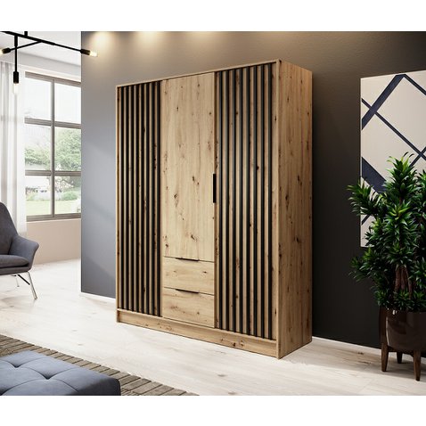 Moderná šatníková skriňa Nelly - dub artisan/čierna - 01