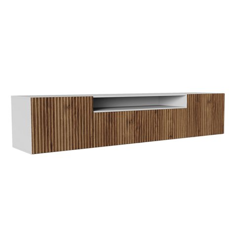 Frézovaný závesný TV stolík NOE 200 cm - biely matný/dub catania 01
