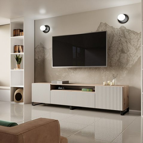 Televízny stolík frézovaný NOE 200 cm - dub artisan/biely matný 01