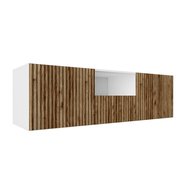 Frézovaný závesný TV stolík NOE 140 cm - biely mat/dub catania