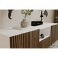 Frézovaný závesný TV stolík NOE 140 cm - biely mat/dub catania 03