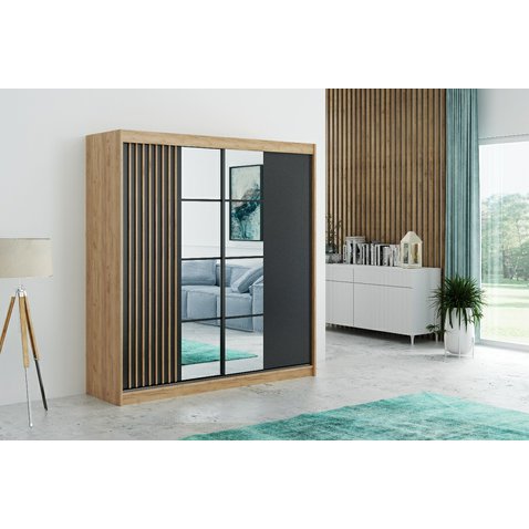 Štýlová šatníková skriňa Rocco 203 - dub craft zlatý / čierna - 01