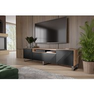 Štýlový TV stolík s frézovanými dvierkami Neo 200 cm - dub artisan / čierna