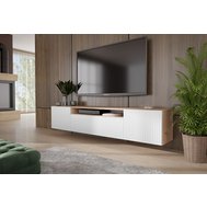Závesný TV stolík s frézovanými dvierkami Remo 180 cm - dub artisan / biela