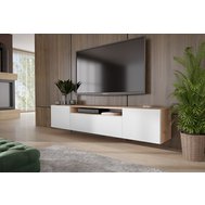 Závesný televízny stolík s frézovanými dvierkami Neo 200 cm - dub artisan / biela